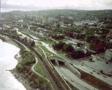 photo: aerial view of I35, Dulutn, MN, showing cutandcover tunnels