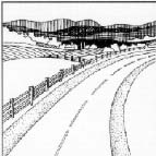 drawing of a two lane road showing Horizontaland vertical alinement and affiliated landscape
