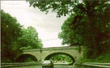 photo of the Merritt Parkway in Fairfield County, CT, including a doublespan stone bridge