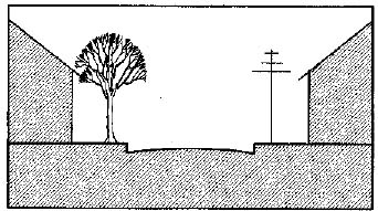 drawing of a roadway with a tree on the left and a utility pole on the right