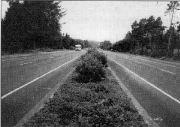 photo of four lane highway divided by a landscaped median