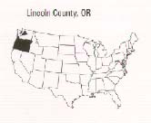 outline map of the US with Oregon in black and an arrow pointing to Lincoln County, OR