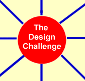 Red circle with eight blue lines. Text: The Design Challenge