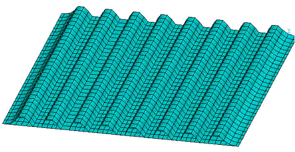 Figure 2.5.2.5-6 Meshed modified sine-hat stiffened flooe unit cell