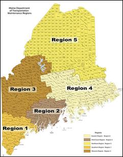 Figure 2. Map of Maine showing the five maintenance regions.