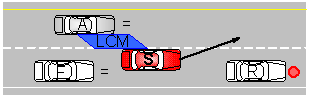 Subject changes lanes- vehicle in blind spot.