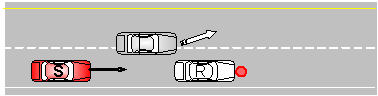 Step 3. Lead accelerates and completes lane change to show stopped reveal vehicle.