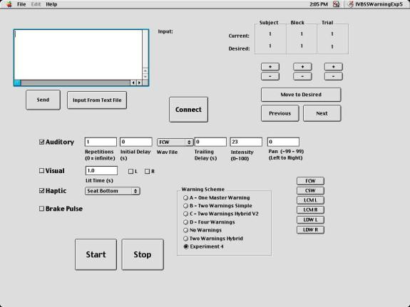 Figure 48. Interface for the warning prototype tool
