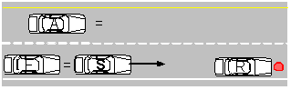 LCM Scenario: Subject changes lanes with adjacent vehicle in blind spot