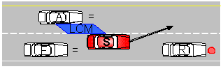 Lead vehicle pulls off at previous curve. Reveal vehicle is stopped ahead as subject, adjacent, and following vehicles approach. Adjacent vehicle travels in subject’s blind spot to prevent lane change.