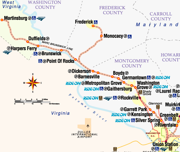 This is a map of the MARC Brunswick Line