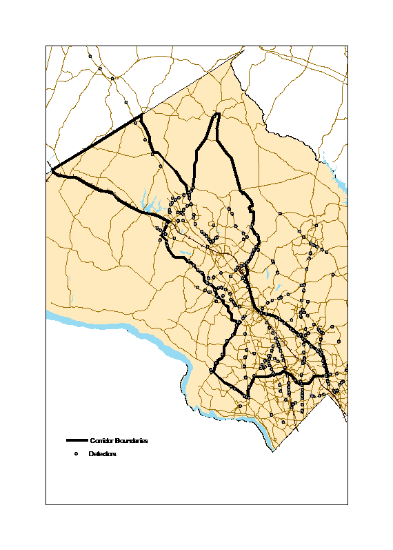 This figure shows the Detector Locations on the I-270 corridor