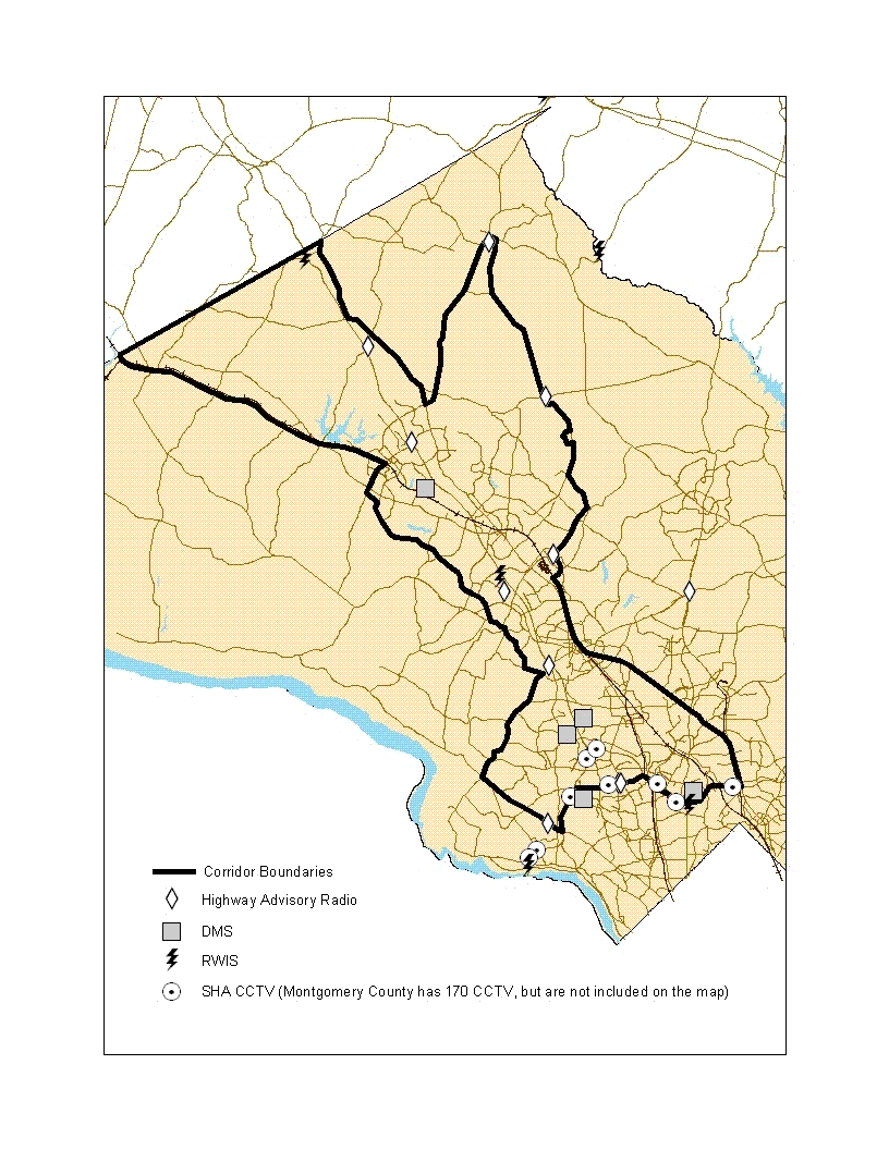 This figure shows the HAR, DMS, CCTV and RWIS Locations on the I-270 corridor