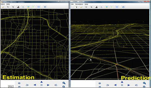 Computer-generated map. The figure shows a sample of the Decision Support Subsystem (DSS) interface under development for the integrated corridor management (ICM) project.
