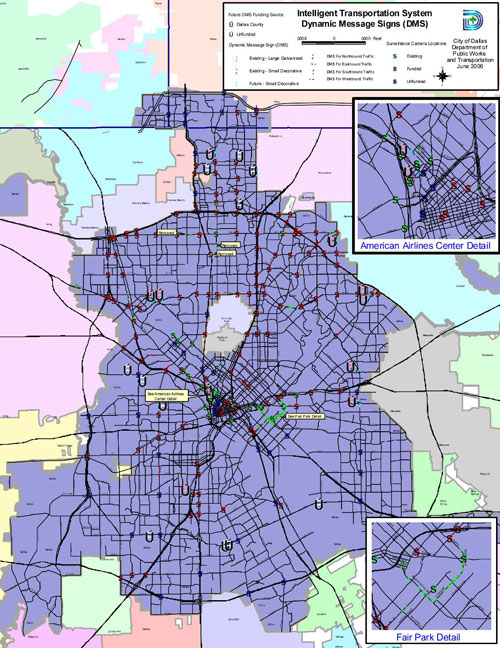 The figure shows a map with the location of the dynamic message signs (DMSs) and close circuit video (CCTV).