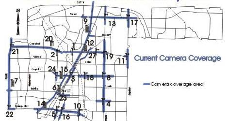 The figure shows a map of the City of Richardson depicting the current camera coverage on specific streets as well as the location of its 22 arterial street cameras.
