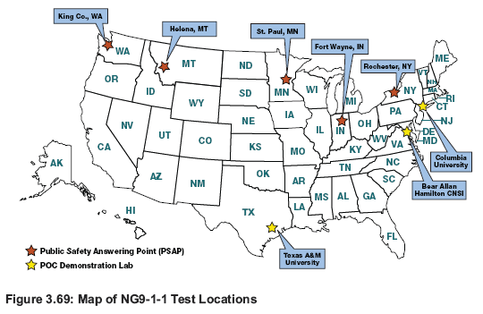 Figure 3.69: Map of NG9-1-1 Test Locations