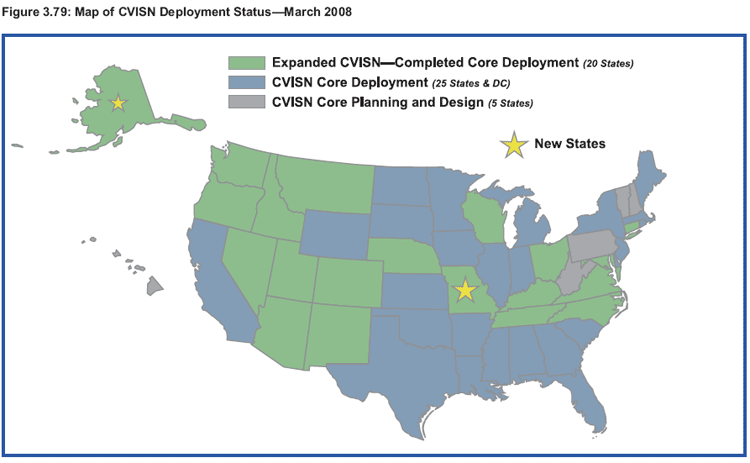 Figure 3.79: Map of CVISN Deployment Status—March 2008
