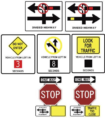 Signs that meet the Manual on Uniform Traffic Control Device (MUTCD) standards