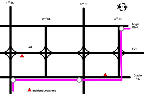 figure 3 - diagram - This figure shows the corridor and the locations of the incidents.