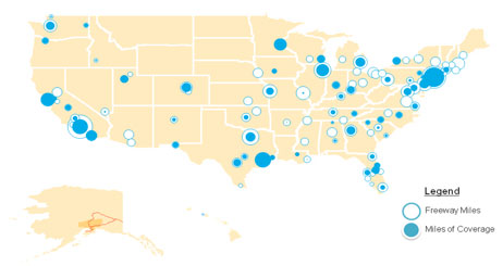 Map of the United States showing Real-time Flow Coverage