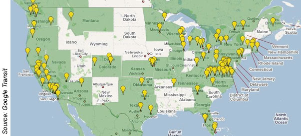 Map of the United States. Source: Google Transit.