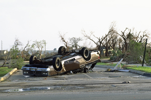 Photo.  Overturned car.  