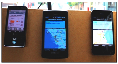 Photo of three smart phones.