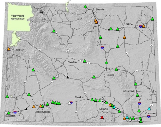 Screen capture of Wyoming’s statewide RWIS locations.