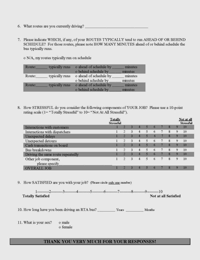 Survey for RTA Bus Drivers