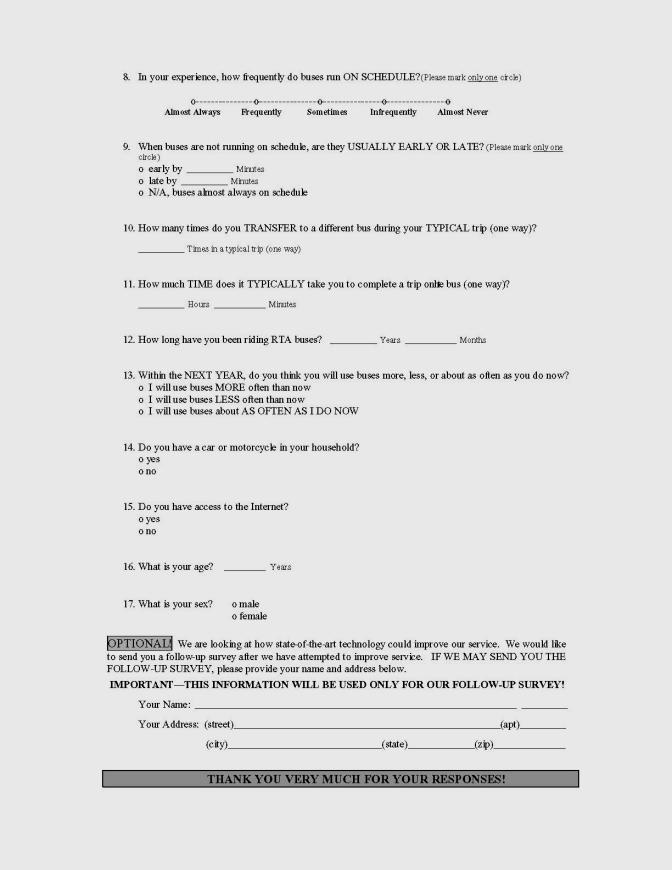 Survey for RTA Bus Drivers