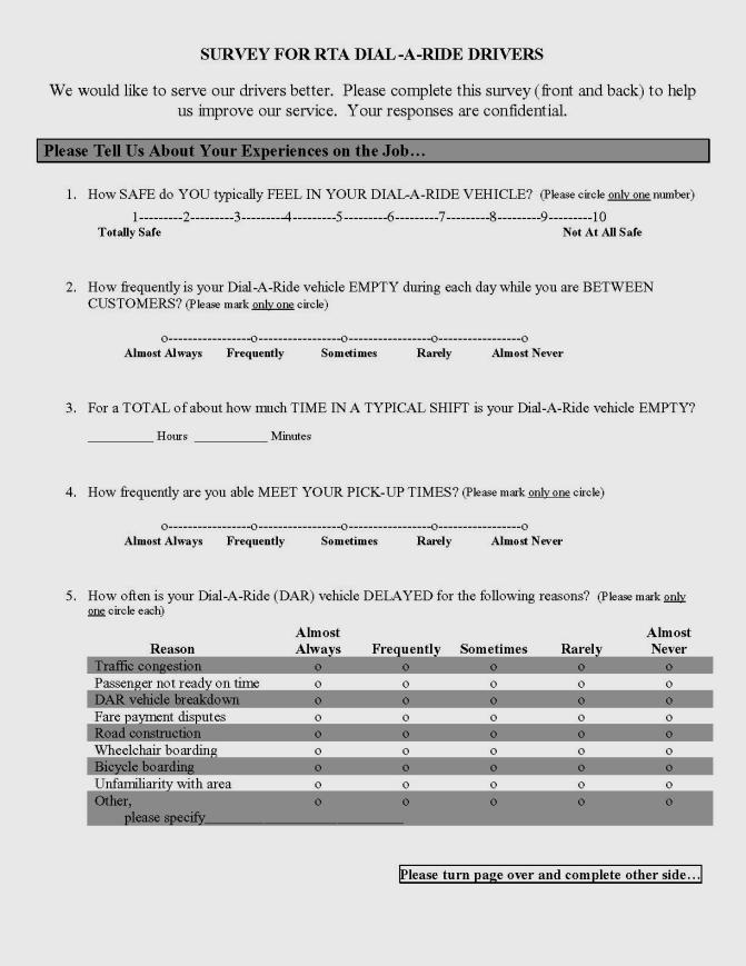 Survey for RTA Dial-A-Ride Drivers
