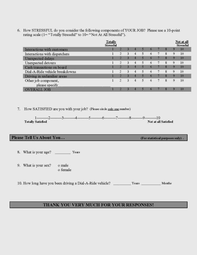 Survey for RTA Dial-A-Ride Drivers