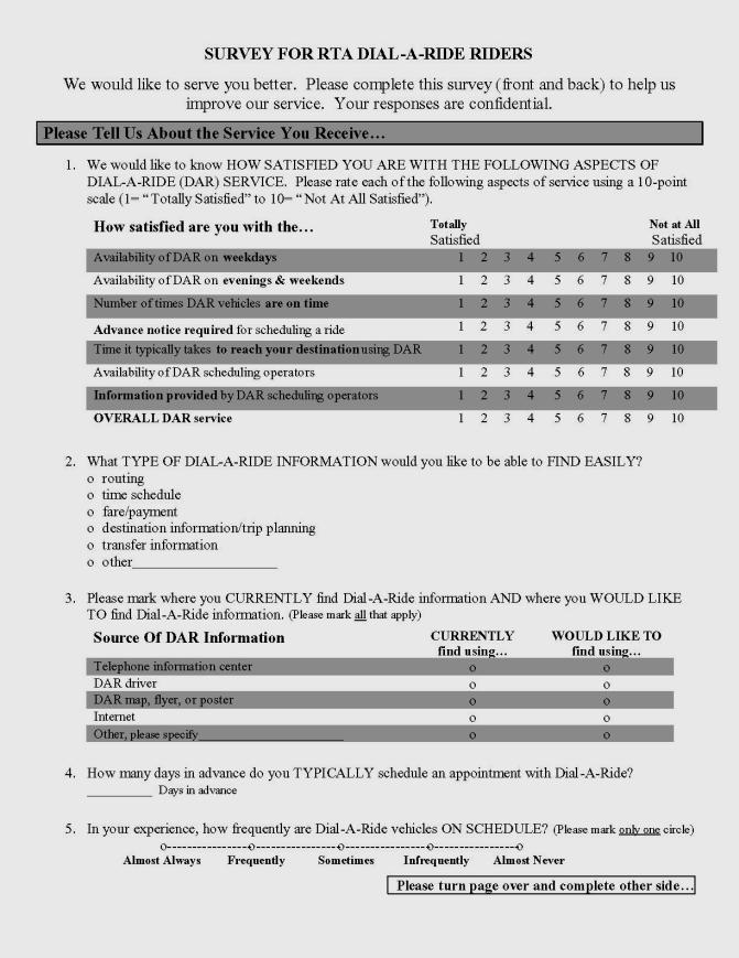 Survey for RTA Dial-A-Ride Drivers