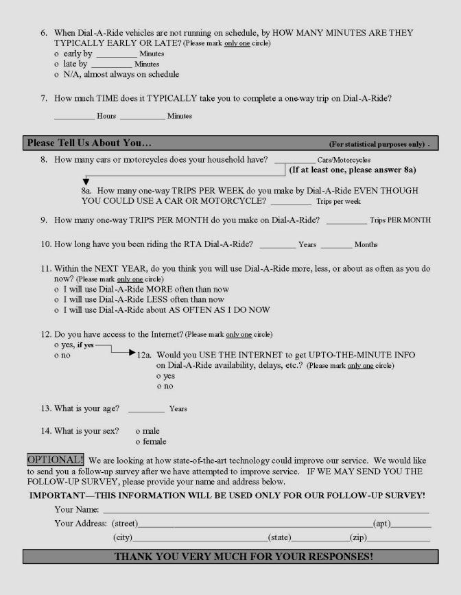 Survey for RTA Dial-A-Ride Drivers