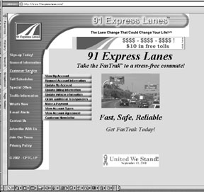 This is a screen grab of the home page from the SR 91 Website.