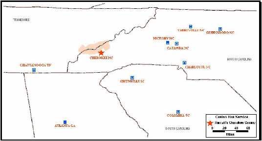 Figure 4.3. Origin Points for the Harrah’s Cherokee Casino Bus
