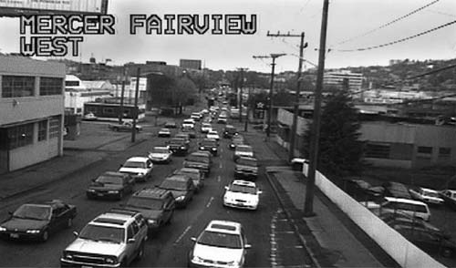 Video capture from the Mercer Fairview traffic camera in downtown Seattle