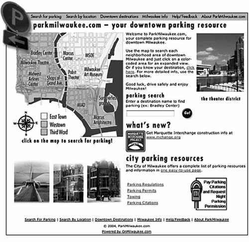 Parking information Web page from ParkMilwaukee.com