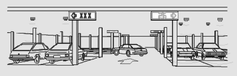 Drawing of BWI parking garage with overhead signs showing number of empty spaces