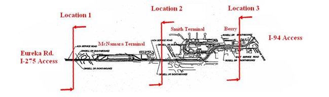 Schematic of airport showing data collection locations.