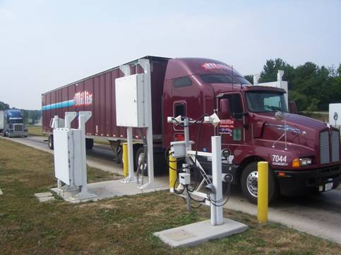 Figure 2. Photograph. Cab of semi passing through ISSES portal (Laurel County, KY).